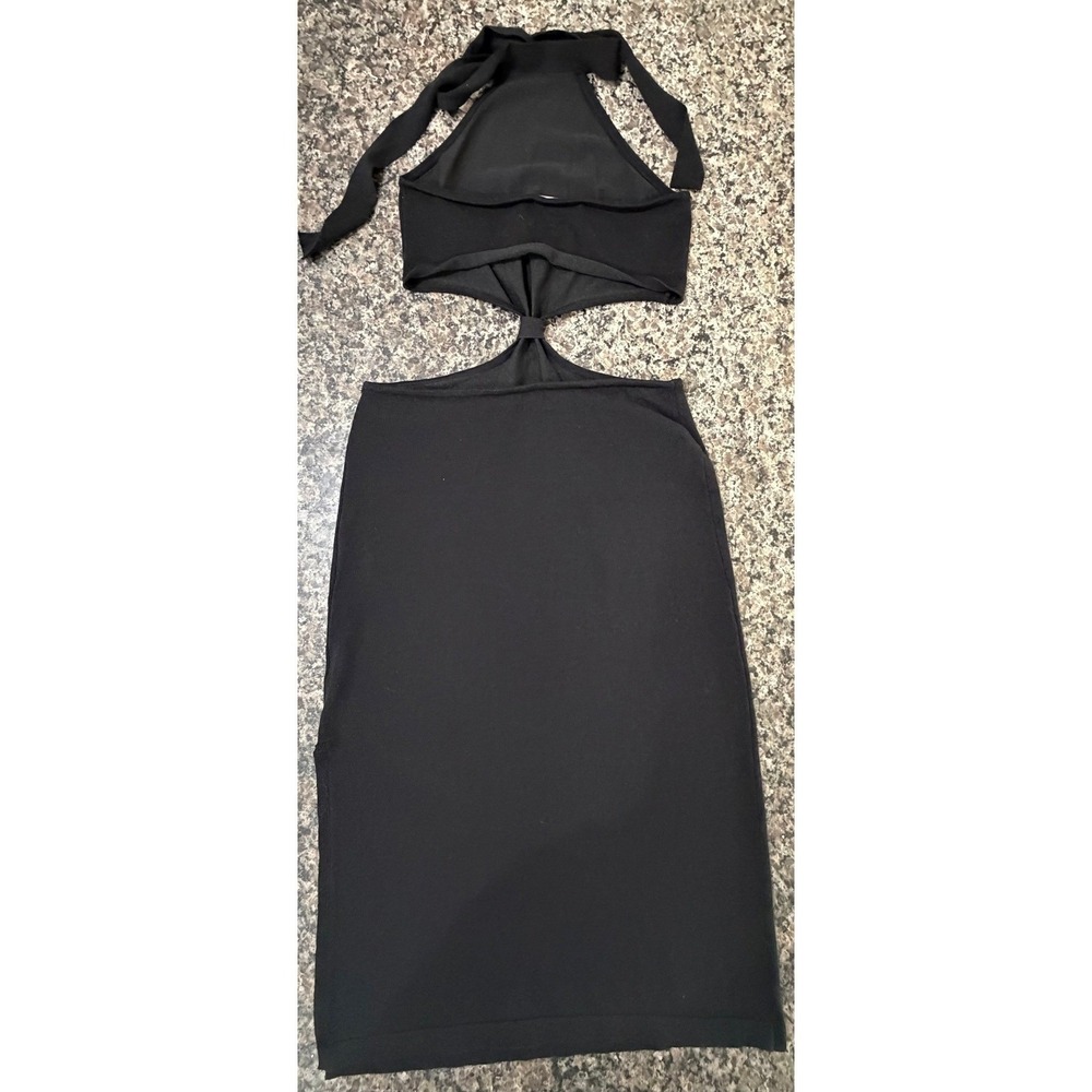Lulus Black Knit Cutout Halter Midi Dress Large Side Slit Sleeveless Bodycon